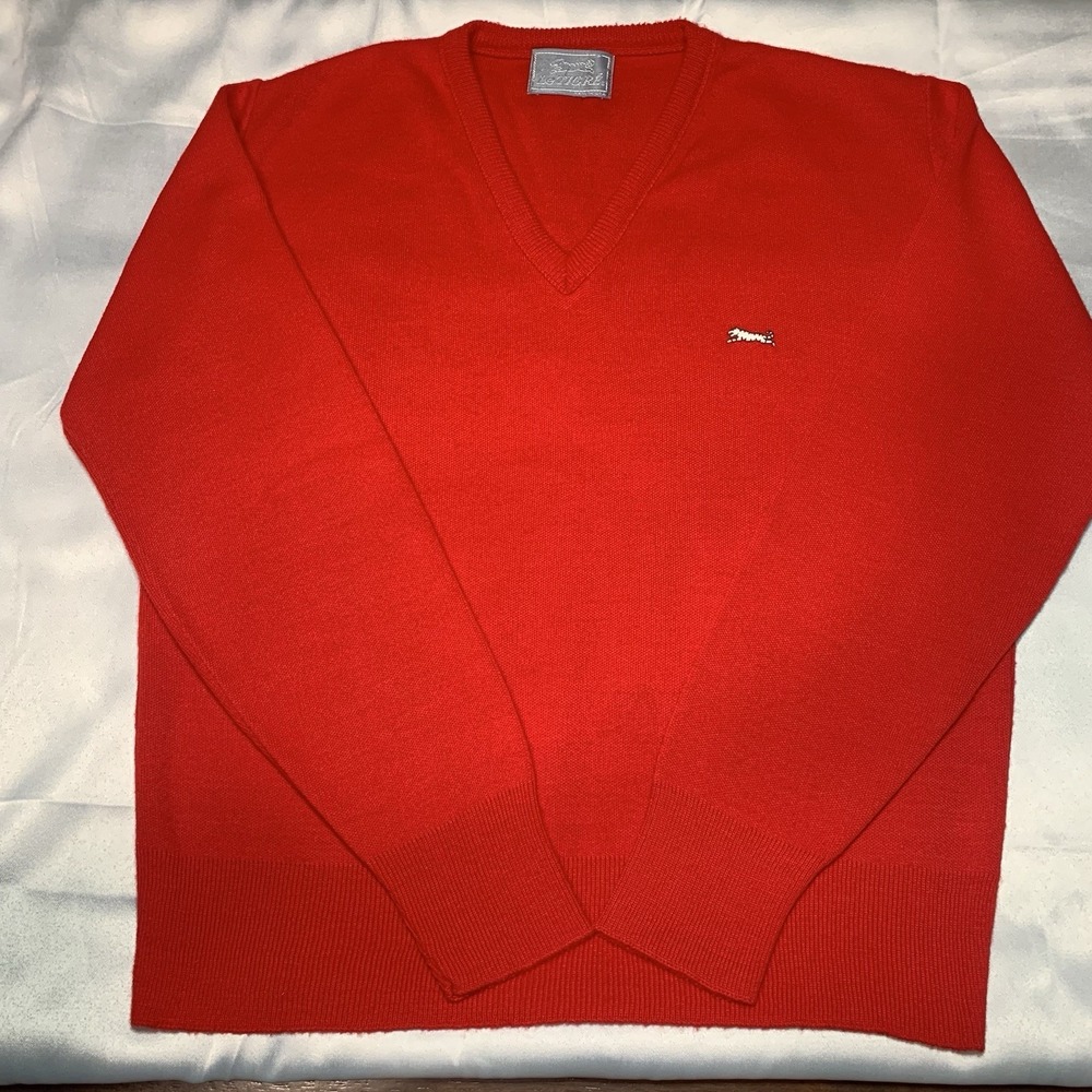 Le Tigre‎ V-Neck Sweater Mens S Red Excellent Vintage Orlon Acrylic Made in USA